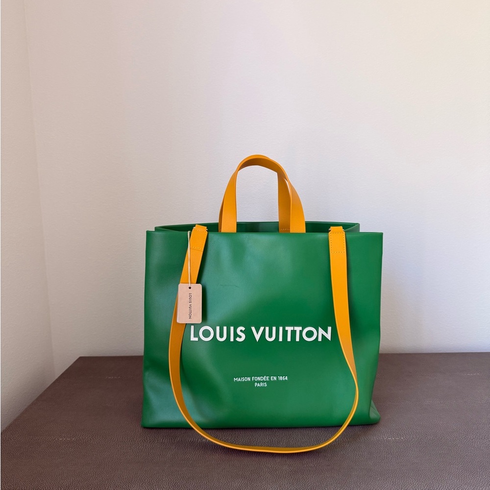 Louis Vuitton Green and Yellow MM Shopper Tote NWT